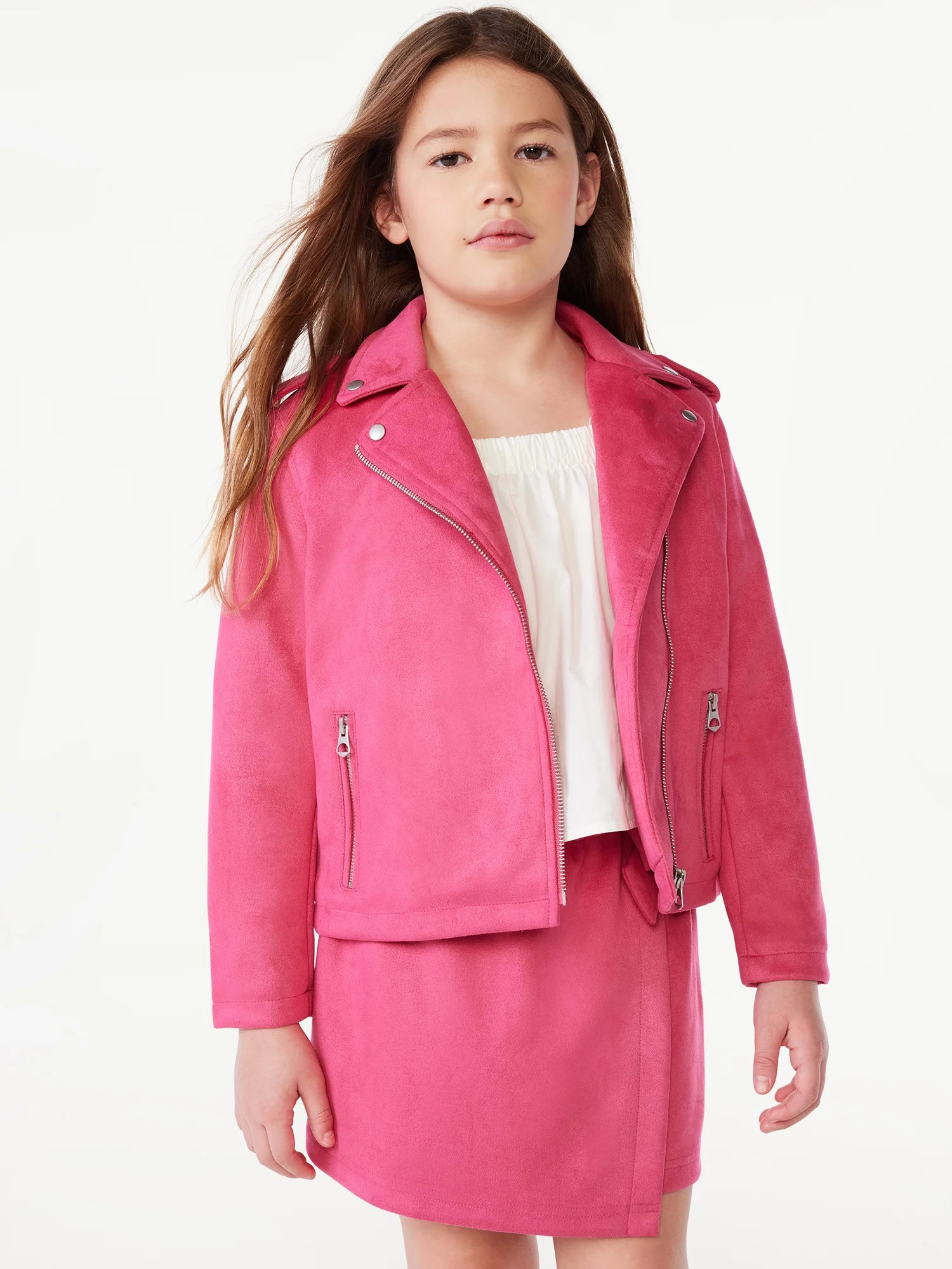 Scoop Girls Faux Suede Moto Jacket, Sizes 4-12 - Walmart.com | Walmart (US)