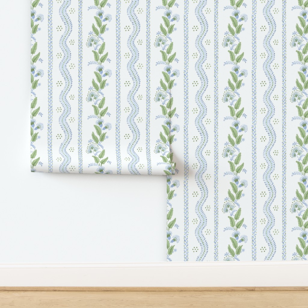 472Cornflower Blue and greens on white Wallpaper bydanika_herrick | Spoonflower