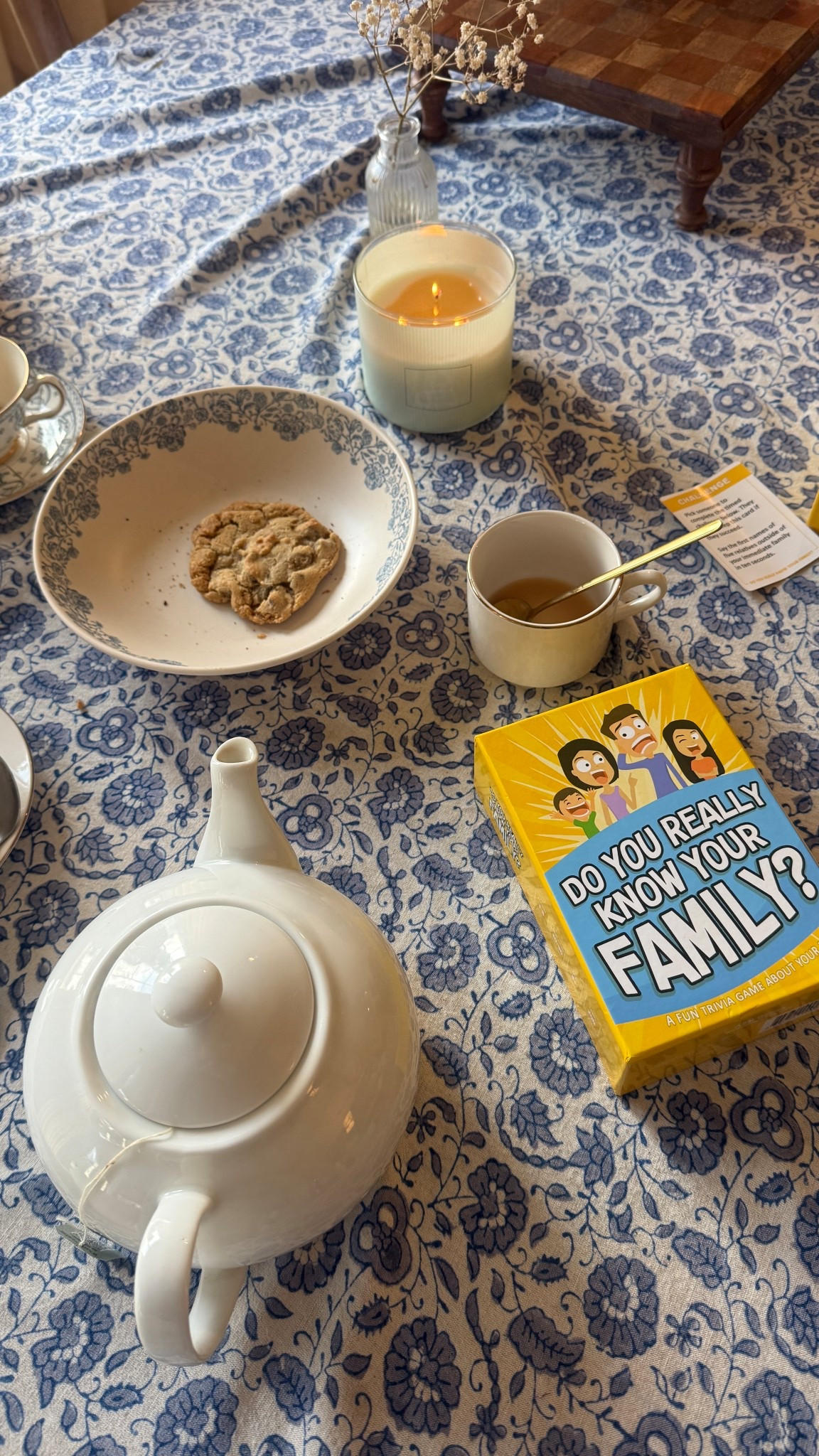 The kids asked for a “tea party” and to play a game after we caught up on some cleaning.  They chose “Do You Really Know Your Family” which is such a great family game. We play it a lot at dinner time. You can sit and it asks trivia questions about the family members and there are some challenge cards as well.  The kids love it and it is a game I enjoy as well. 

#LTKdayinmylife #LTKKids #LTKmomlife