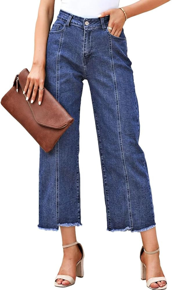 Sidefeel Women's Jeans High Waisted Wide Leg Loose Fit Straight Leg Zimbaplatinum Cropped Denim P... | Amazon (US)