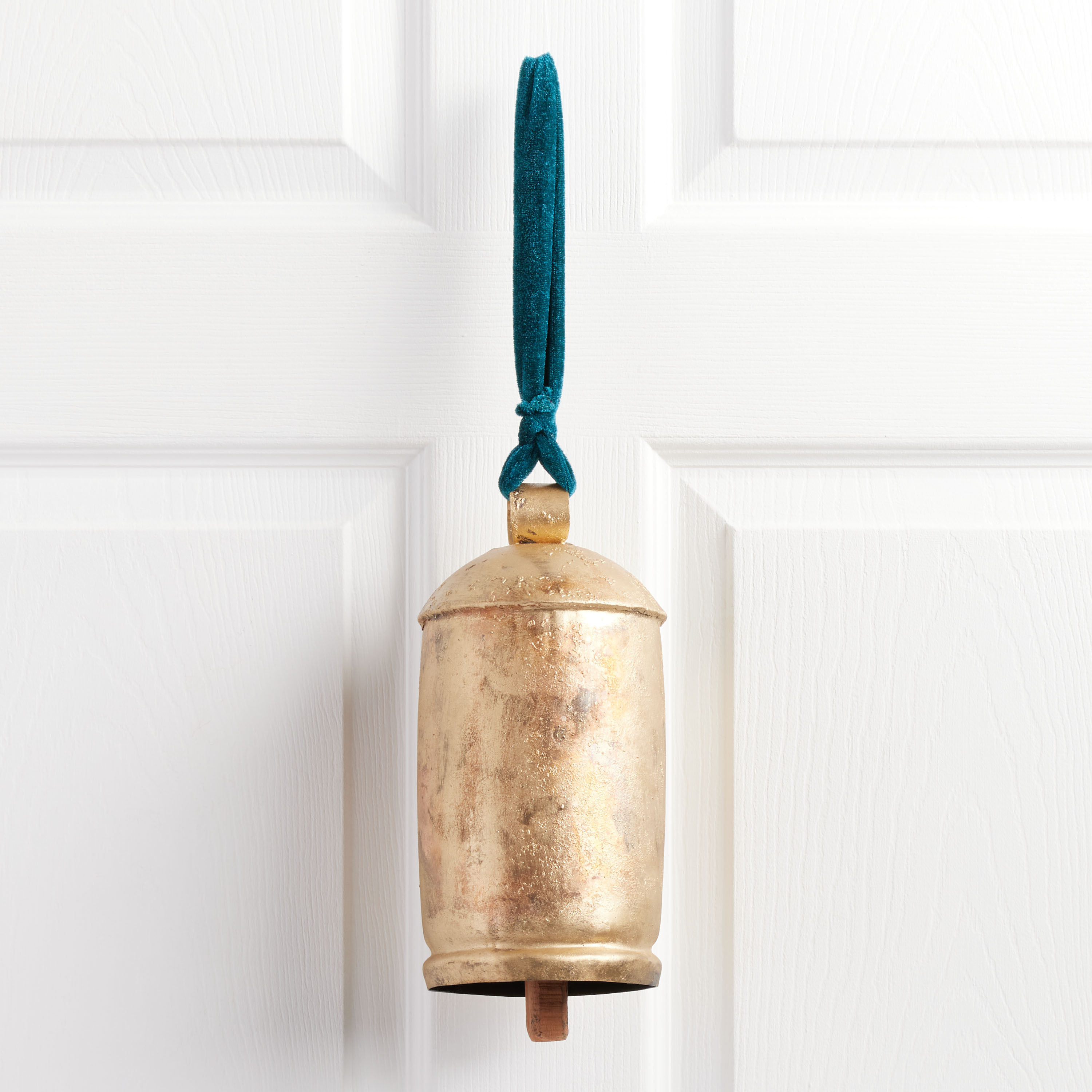 Large Gold Metal Bell With Velvet Ribbon Hanging Decor | World Market