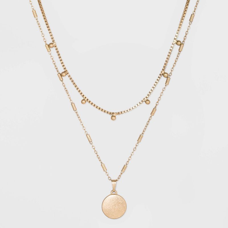 Ball & Medallion in Worn Gold Layer Necklace - Universal Thread™ Gold | Target
