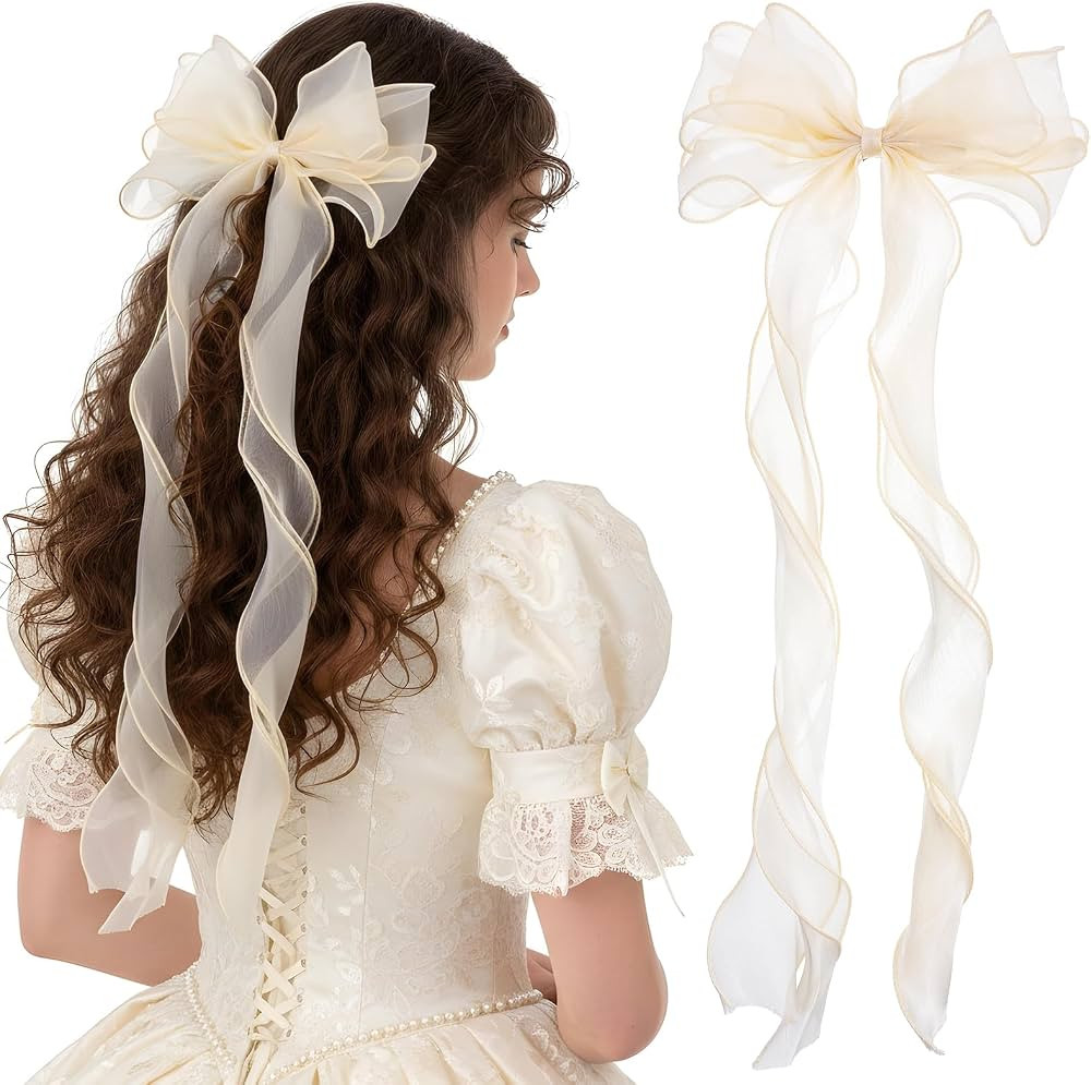White Hair Bow Clip Organza Cream White Bow for Hair for Tulle Bowknot Hair Accessories Bachelore... | Amazon (US)