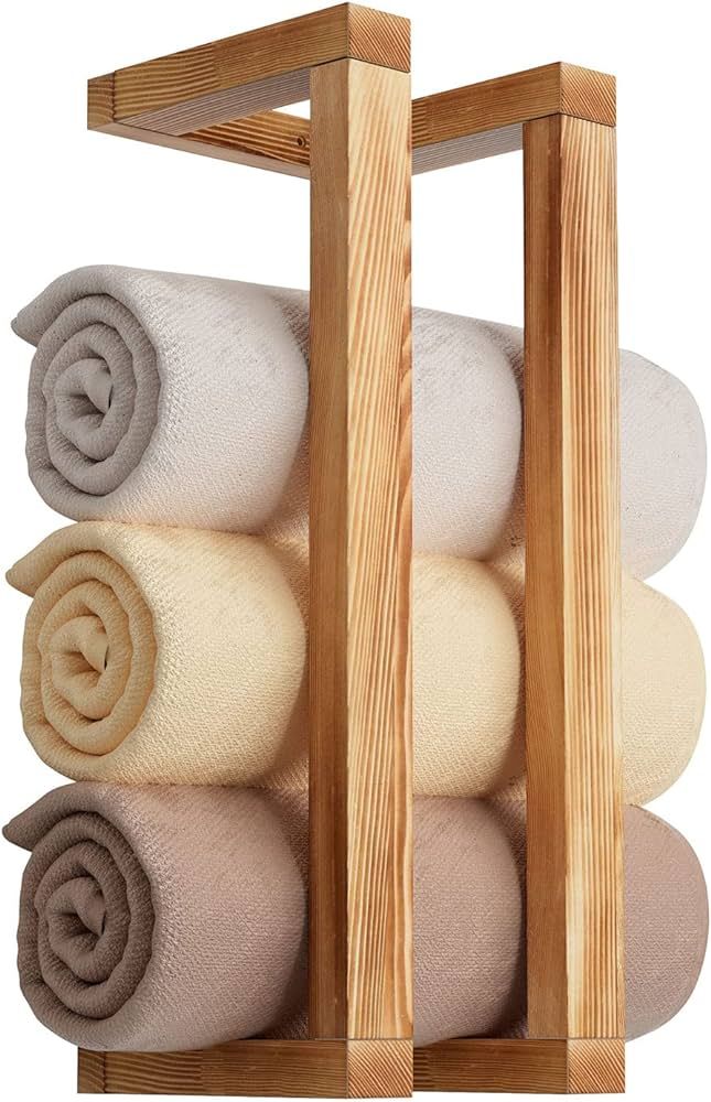 HULISEN Wooden Towel Rack for Bathroom, 18.8 Inch Wall Mounted Towel Holder with Installation Too... | Amazon (US)