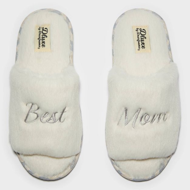 Women's dluxe by dearfoams Best Mom Fur Slide Slippers - Ivory | Target