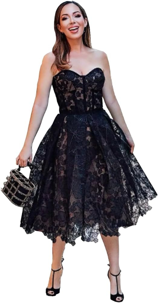 FLwuhui Women's Embroidered Lace Strapless Ball Dress A-line Off Shoulder Sleeveless Evening Dres... | Amazon (US)