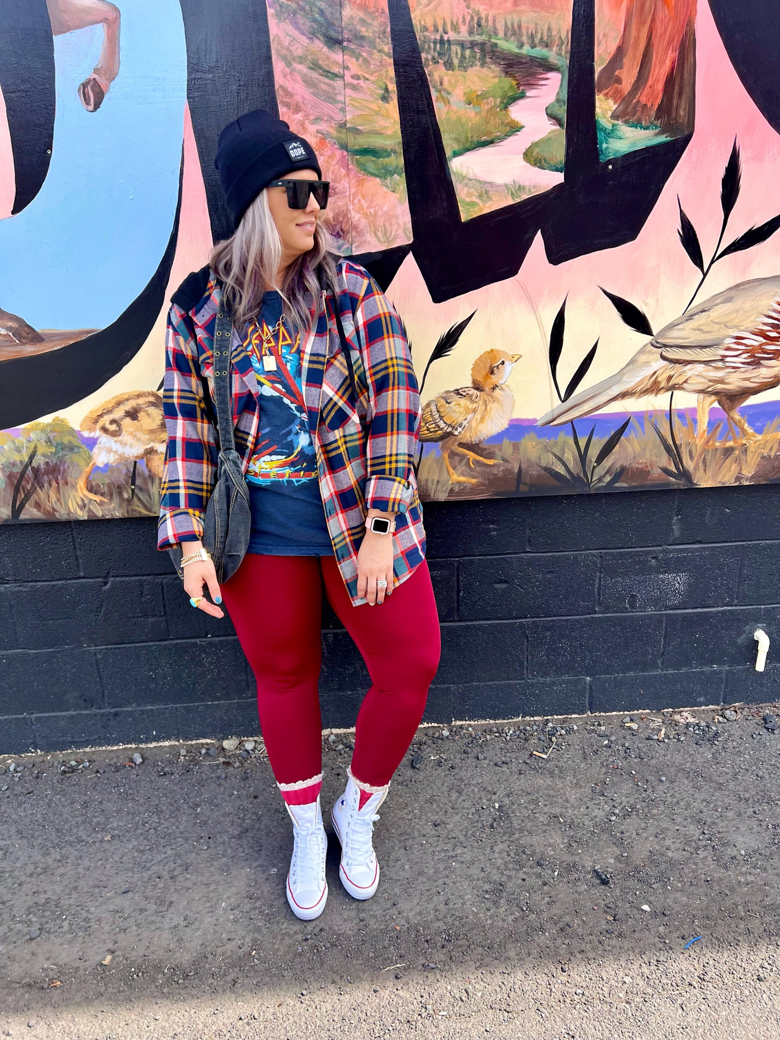 ✨SIZING•PRODUCT INFO✨
⏺ Def Leppard Band Tee •• Men’s XL @walmart 
⏺ Black Sunglasses @walmart 
⏺ Cranberry Red Leggings •• XL •• TTS @walmartfashion 
⏺ Hooded Flannel Shirt •• Men’s large @walmart 
⏺ Red Frilly Crew Socks •• linked similar 
⏺ @converse high tops •• linked similar 
⏺ Dope Beanie •• linked similar 
⏺ Dark Denim Hobo Bag @walmartfashion 

#walmart #walmartfashion #walmartstyle walmart finds, walmart outfit, walmart look  #spring #springstyle #springoutfit #springoutfitidea #springoutfitinspo #springoutfitinspiration #springlook #springfashion #springtops #springshirts #springsweater #converse #shoes #sneakers #hightops #high #tops #hitops #converseshoes #conversesneakers #conversehightops #chucks #chuck #converseoutfit #converseoutfitidea #outfit #inspo #converseinspo #conversestyle #stylingconverse #sneakerstyle #sneakerfashion #sneakeroutfit #sneakerinspo #ltkshoes #conversefashion #sneakersfashion #street #style #high #street #streetstyle #highstreet  #sneakersfashion #sneakerfashion #sneakersoutfit #tennis #shoes #tennisshoes #sneakerslook #sneakeroutfit #sneakerlook #sneakerslook #sneakersstyle #sneakerstyle #sneaker #sneakers #outfit #inspo #sneakersinspo #sneakerinspo #sneakerinspiration #sneakersinspiration #graphic #tee #graphictee #graphicteeoutfit #tshirt #graphictshirt #t-shirt #band #bandtee #graphicteelook #graphicteestyle #graphicteefashion #graphicteeoutfitinspo #graphicteeoutfitinspiration #leggings #style #inspo #fashion #leggingslook #leggingsoutfit #leggingstyle #leggingsoutfitidea #leggingsfashion #leggingsinspo #leggingsoutfitinspo
#under10 #under20 #under30 #under40 #under50 #under60 #under75 #under100 #edgy #style #fashion #edgystyle #edgyfashion #edgylook #edgyoutfit #edgyoutfitinspo #edgyoutfitinspiration #edgystylelook 
#affordable #budget #inexpensive #size14 #size16 #size12 #medium #large #extralarge #xl #curvy #midsize #pear #pearshape #pearshaped
budget fashion, affordable fashion, budget style, affordable style, curvy style, curvy fashion, midsize style, midsize fashion


#LTKfindsunder100 #LTKfindsunder50 #LTKmidsize