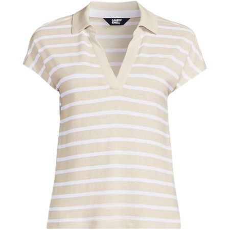 Women's Linen Blend Johnny Collar Polo | Lands' End (US)