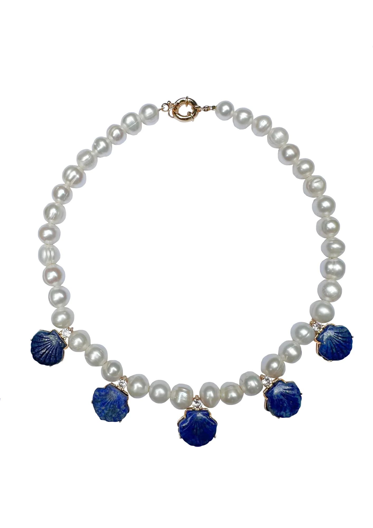 Limited Edition: Freshwater Pearl & Lapis Blue Seashell Necklace | Nicola Bathie Jewelry