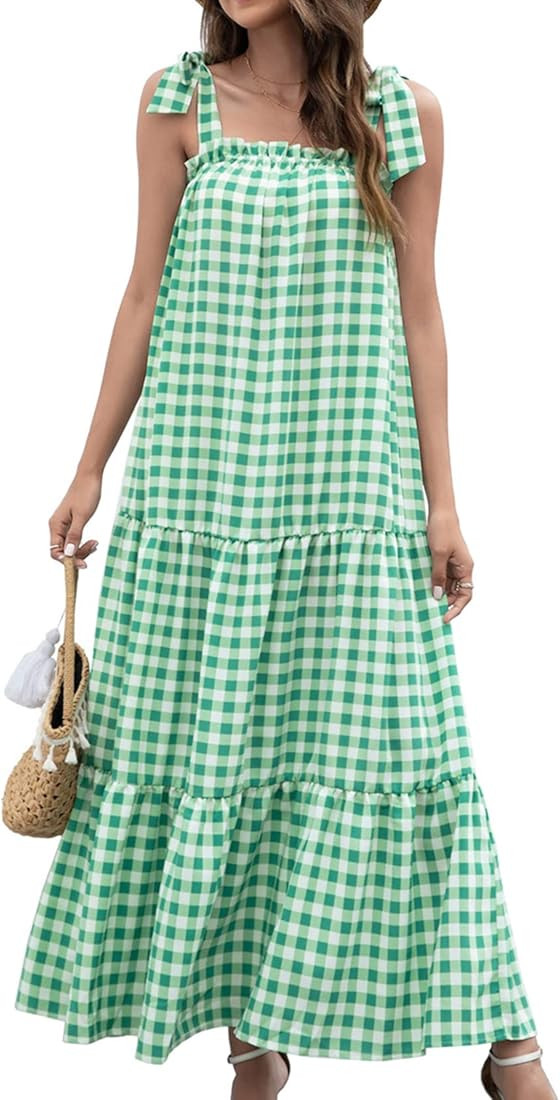 Lu's Chic Women's Slip Dress Ruffled Dresses Backless Maxi Sundress Adjustable Shoulder Strap | Amazon (US)