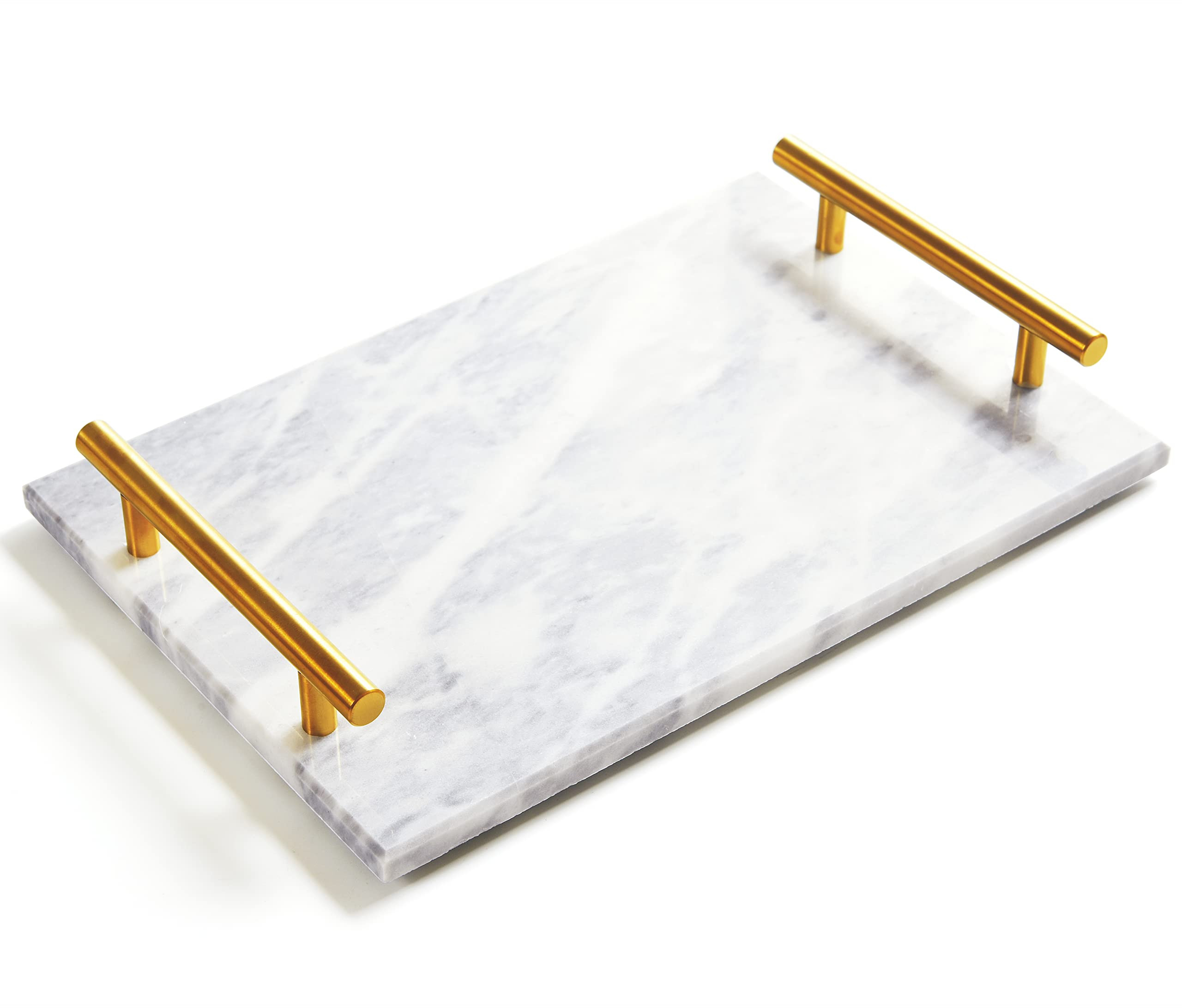 Genuine Marble Tray Bathroom Tray with Golden Handle, Natural Stone Decorative Tray with Metal Ha... | Amazon (US)