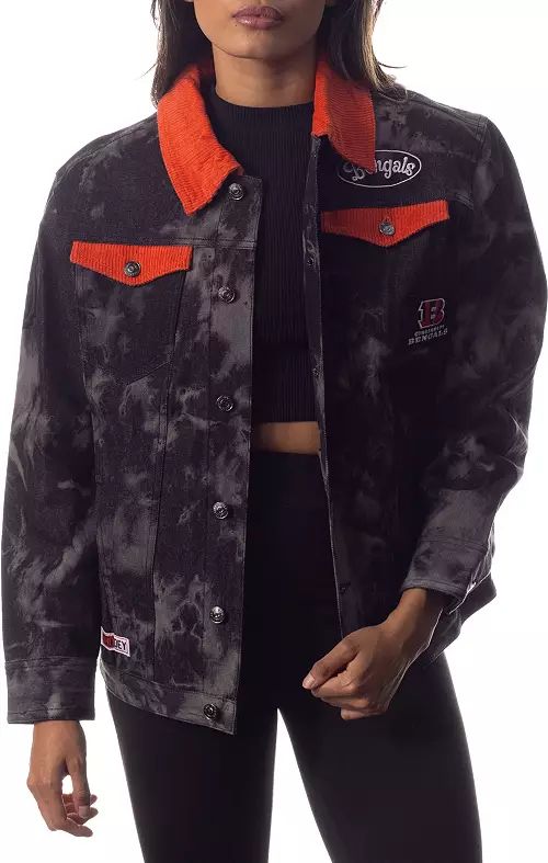 The Wild Collective Women's Cincinnati Bengals Tie Dye Denim Black Jacket | Dick's Sporting Goods