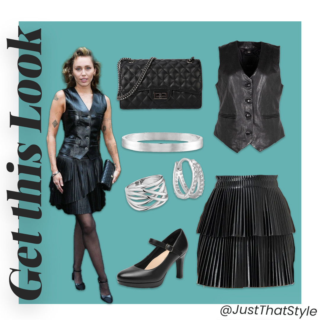 Leather vest, pleated mini, silver stacks—Miley’s Tribeca rebel vibe for a fraction of the cost. 

#JustThatStyle #GetTheLook #MileyInspired #EdgyChic #LTKfestival 

 #LTKFindsUnder50 #LTKStyleTip #LTKShoeCrush