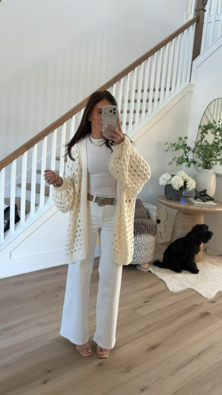 Oversized crochet cardigan from Anthropologie, white jeans, casual chic, annabrstyle

#LTKOver40
