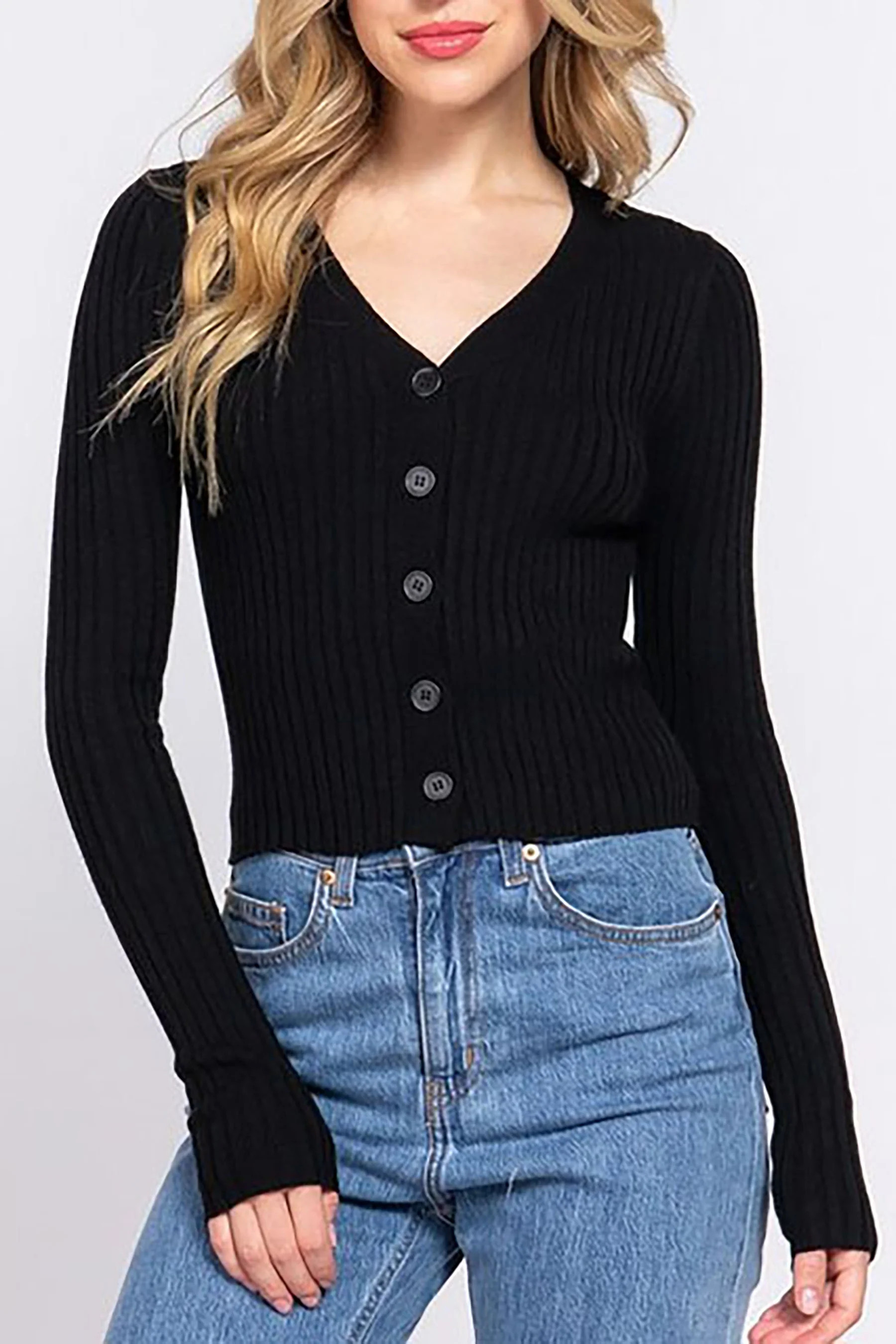 Women's Long Sleeve V-neck Button Down Fitted Cardigan | Walmart (US)