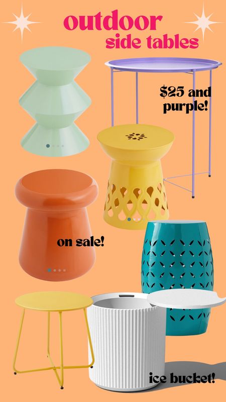 Colorful outdoor side tables for every budget - metal, yellow, mushroom, whimsical, fun patio finds. Home decor  

#LTKFindsUnder50 #LTKFindsUnder100 #LTKHome