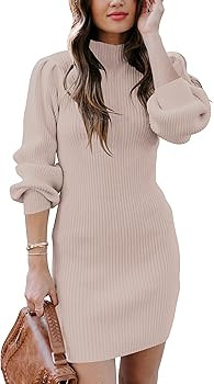 ANRABESS Women Long Sleeve Turtle Mock Neck Rib Knit Stretch Slim Fitted Bodycon Sweater Mini Sho... | Amazon (US)