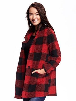 Old Navy Brushed Stand Collar Coat For Women Size M - Red plaid | Old Navy US
