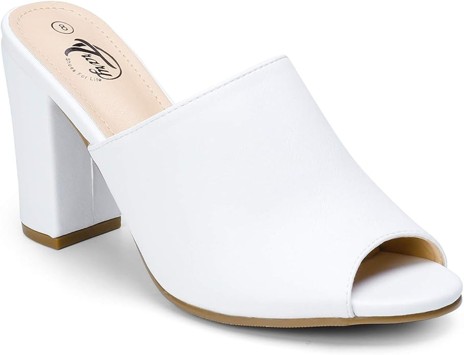 Trary Women's Chunky High Heel Mules Peep Toe Slide Sandals | Amazon (US)