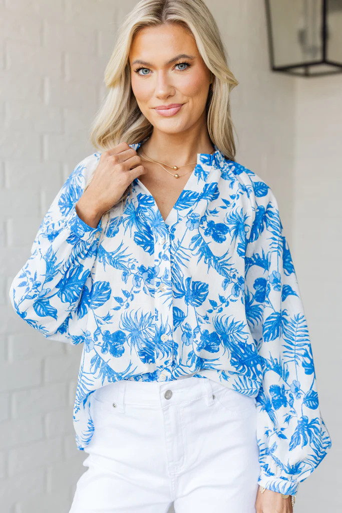 Before It's Over Blue Floral Toile Blouse | The Mint Julep Boutique