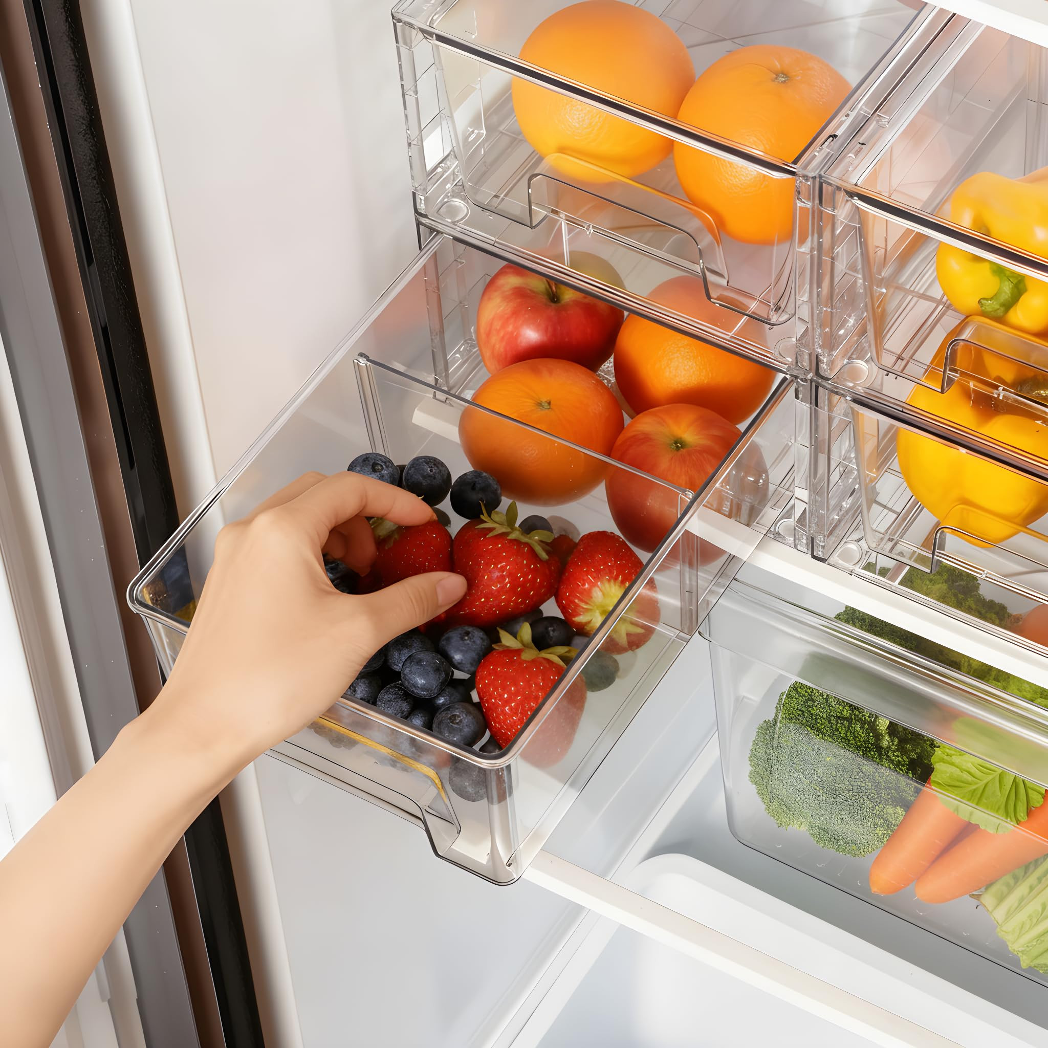 2 Pack Stackable Storage Drawers,Plastic Organizers Bins, Drawers Storage with Handles and Movable Dividers for Organization and Storage in Fridge,Bathroom, Pantry, Kitchen Cabinets, Under Sink | Amazon (US)