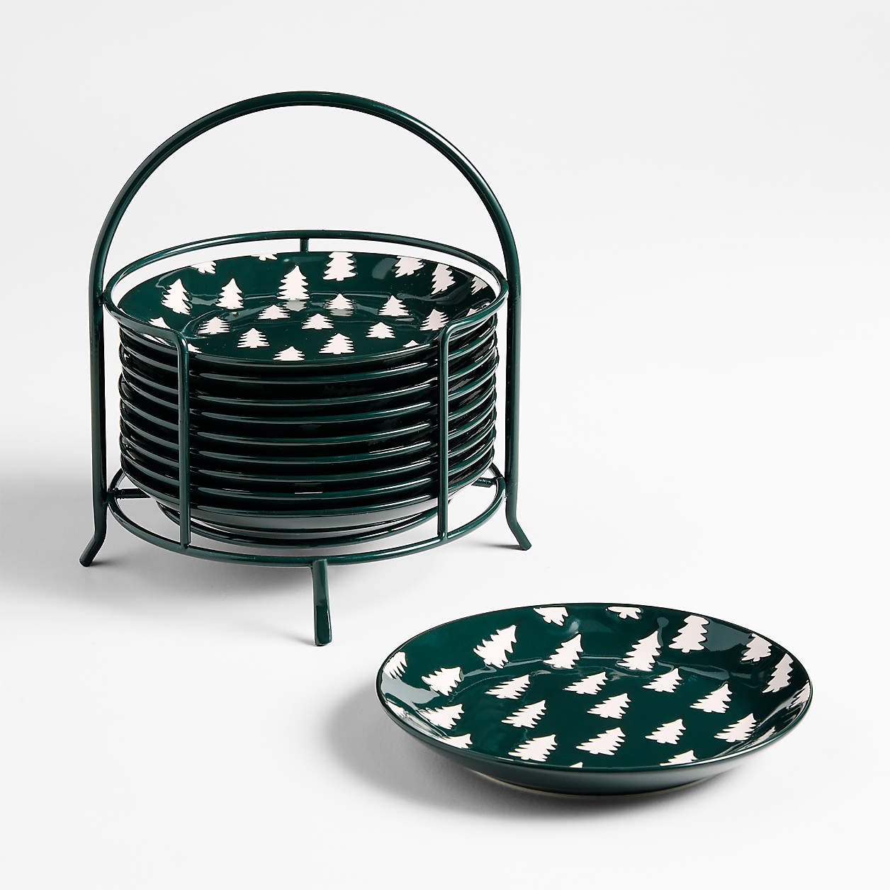 Green Trees Appetizer Plates with Stand, Set of 10 + Reviews | Crate & Barrel | Crate & Barrel