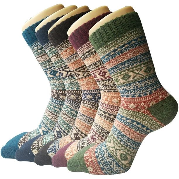 5 Pack Womens Wool Socks Winter Warm Socks Thick Knit Cabin Cozy Crew Soft Socks Gifts for Women | Walmart (US)