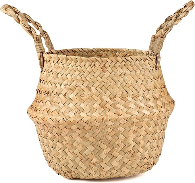 Woven Seagrass Wicker Basket with Handle - Planters for Indoor Plants, Storage & Picnic Basket Or... | Amazon (US)