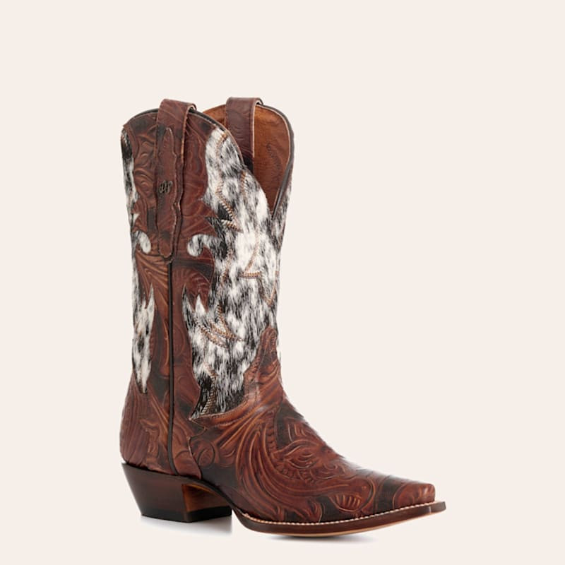 Dan Post Women’s Brown Andrinna Tooled Leather & Hair On Snip Toe Cowboy Boots | Cavender's