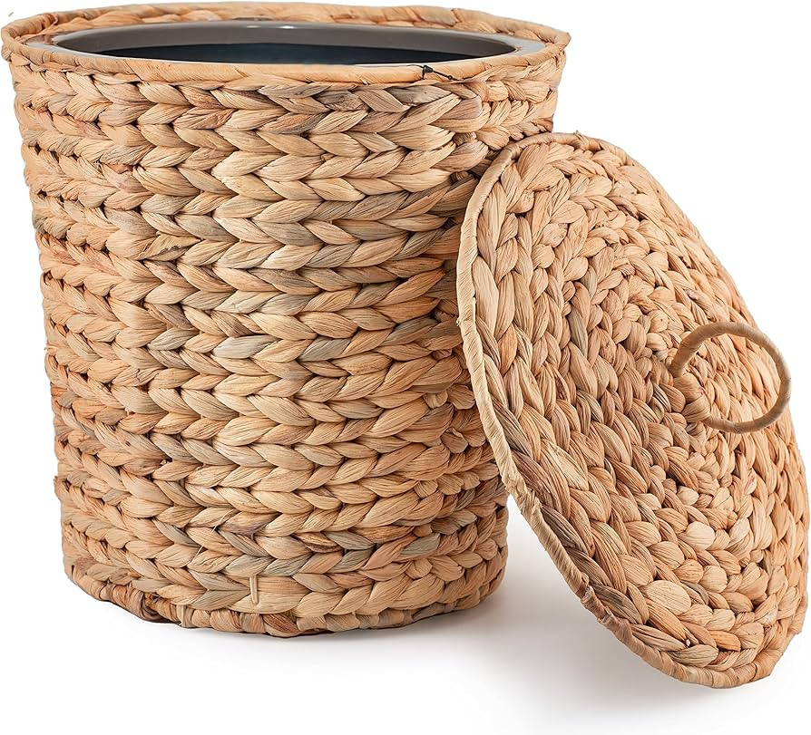 KOLWOVEN Wicker Trash Can with Lid in Bedroom, Bathroom - Trash Can in Office - Boho Woven Wicker... | Amazon (US)
