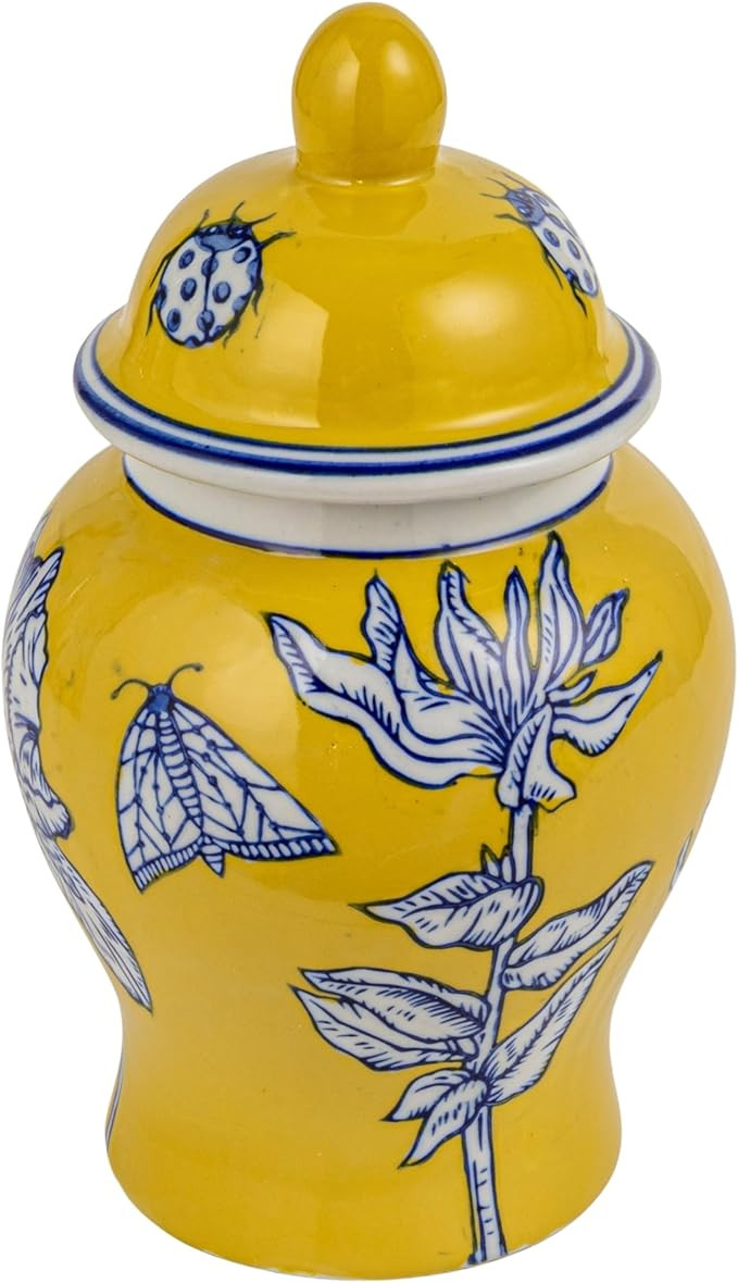 Creative Co-Op Decorative Ceramic Ginger Jar with Domed Lid, Yellow | Amazon (US)