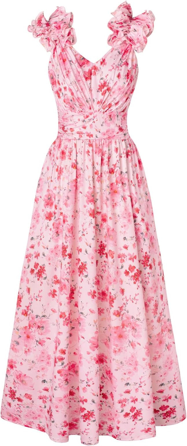 GRACE KARIN 2025 Women's Summer Floral Print Dress Sleeveless Casual Flowy Sundress A Line Ruffle... | Amazon (US)