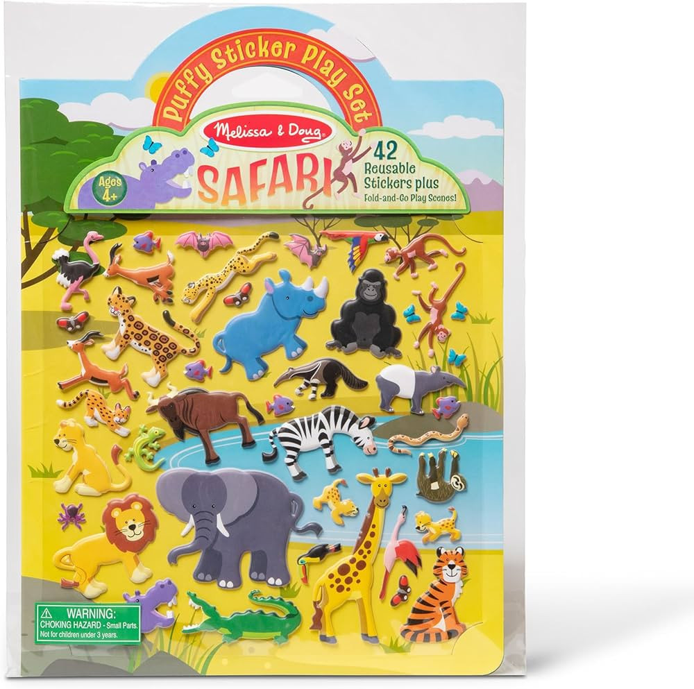 Juego de calcomanías Melissa & Doug con temática de safari, 42 calcomanías infladas reutilizab... | Amazon (US)