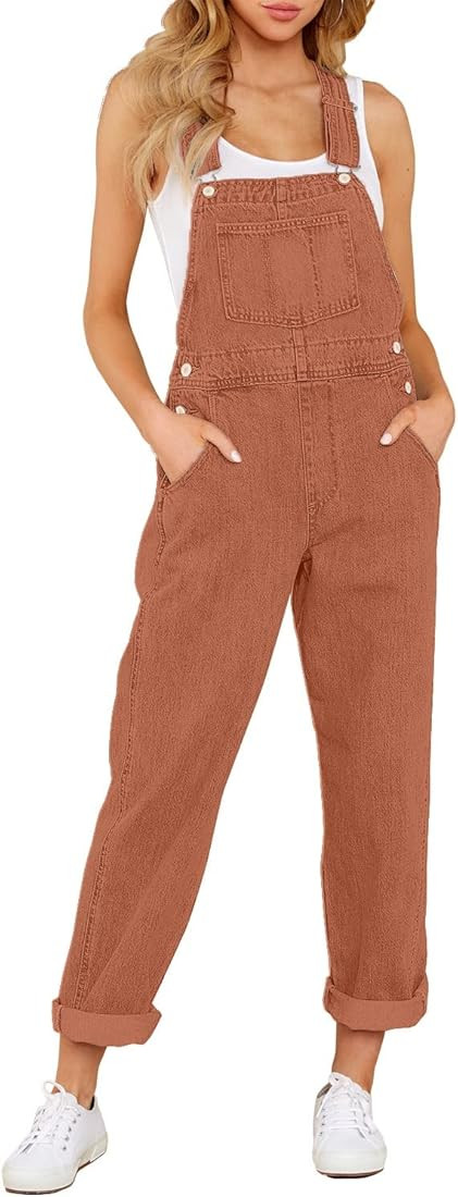 Overalls for Women Loose Fit Classic Bib Casual Jean Stretchy Denim Overall Jumpsuit Tapered Leg | Amazon (US)