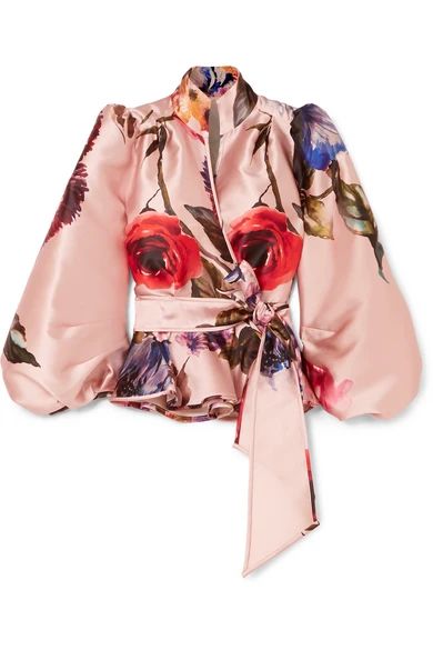 Anna Mason - Stella Floral-print Satin Wrap Blouse - Pink | NET-A-PORTER (US)