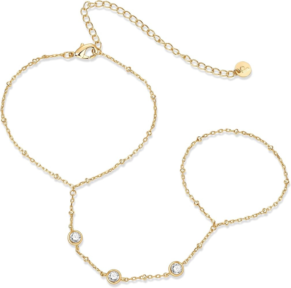 PAVOI 14K Gold Plated Hand Chains for Women - Adjustable Hand Chain Bracelet and Ring - Trendy Go... | Amazon (US)