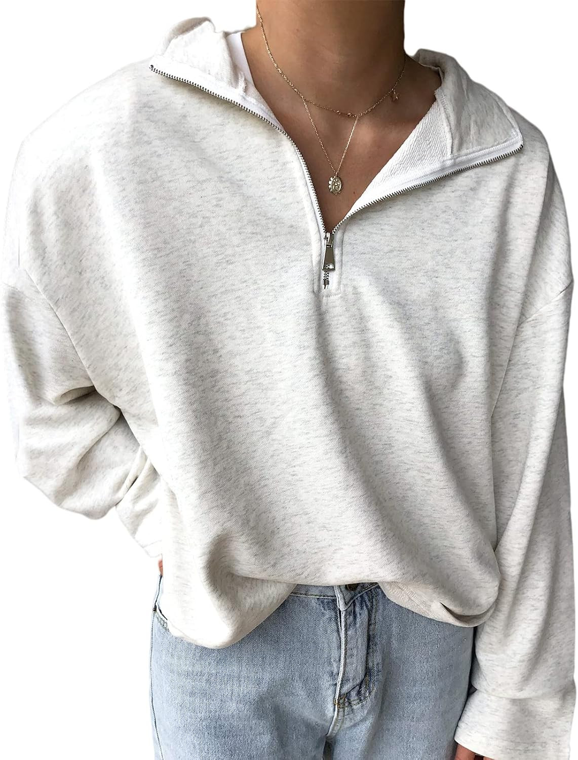 LAVASEON Womens Oversized Half Zip Lapel Sweatshirt Solid Color Casual Long Sleeve Cropped Pullov... | Amazon (CA)