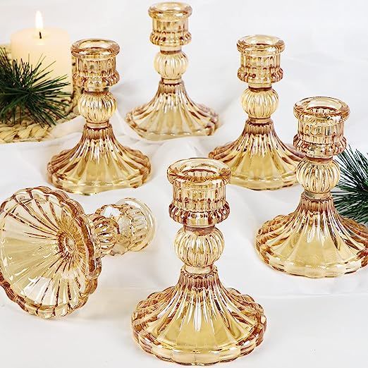 Simeitol Taper Candle Holder Set of 6, Glass Taper Candle Holder, Candle Stand, Gold Candle Holde... | Amazon (US)