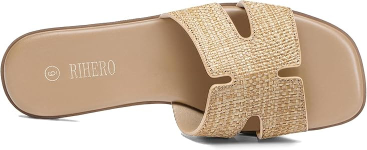 Rihero Women's Dressy Flat Sandals Comfortable Slip On Leather Slide Sandals | Amazon (US)