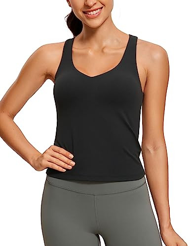 CRZ YOGA Butterluxe Womens V Neck Workout Tank Tops with Built in Bras - Sleeveless Padded Racerb... | Amazon (US)