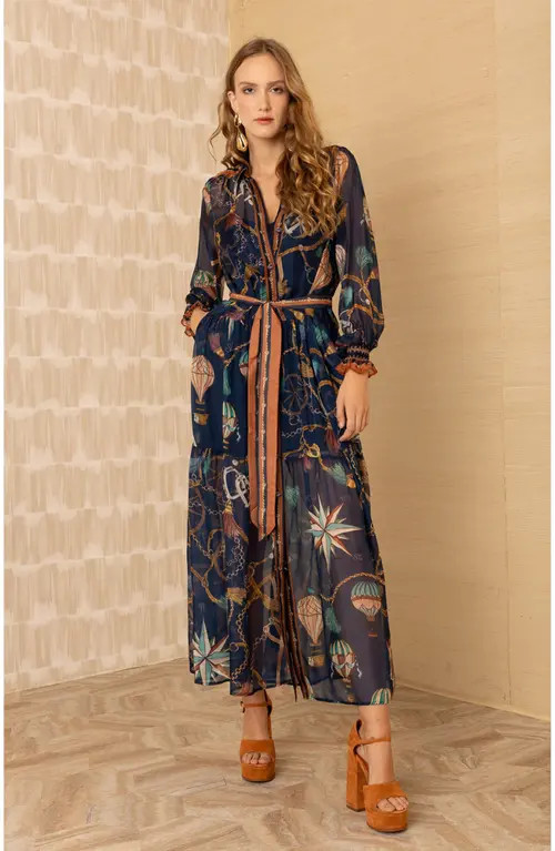 Hale Bob Andi Chiffon Maxi Dress in Navy at Nordstrom, Size Large | Nordstrom
