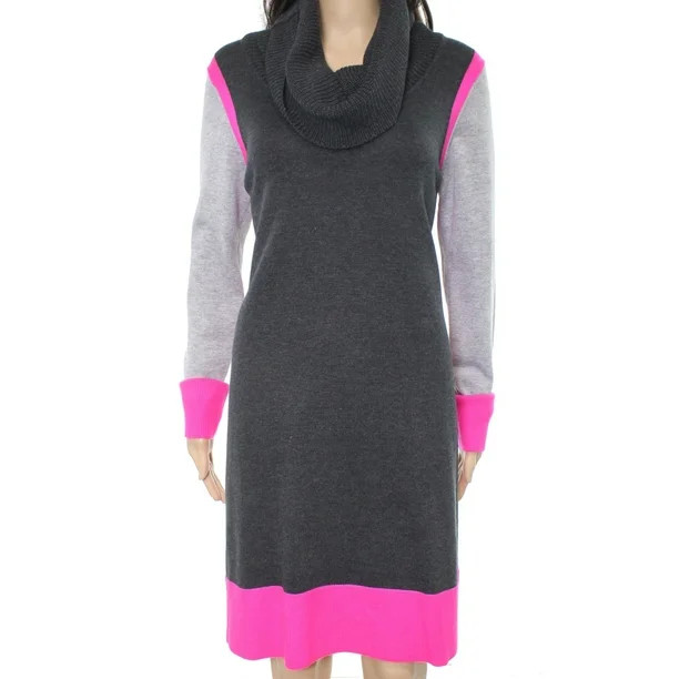 Eliza J NEW Gray Pink Women Medium M Cowl Neck Colorblock Sweater Dress | Walmart (US)