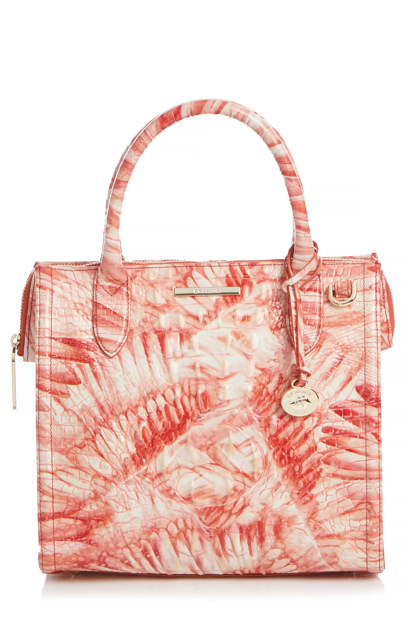 Brahmin Small Caroline Croc Embossed Leather Satchel in Pink Flamingo at Nordstrom | Nordstrom