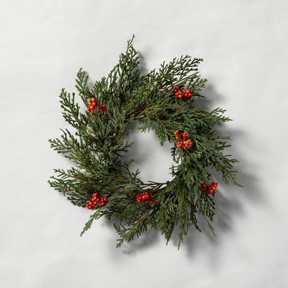 12.5" Faux Cypress Wreath with Red Berries - Hearth & Hand™ with Magnolia | Target