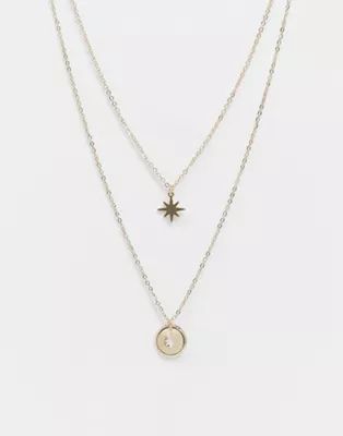 Pieces layered star and coin necklace in gold | ASOS (Global)