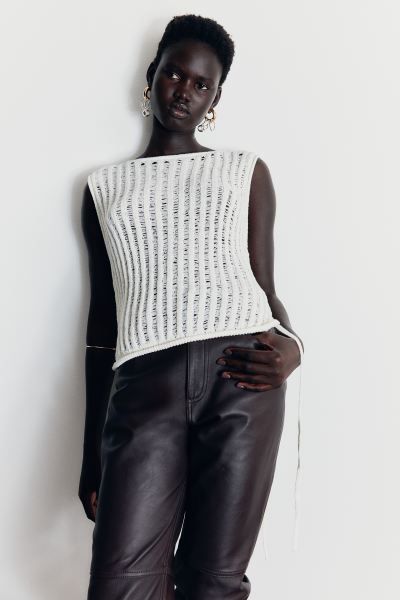 Ladder-stitch-look Knit Sleeveless Top - Light beige - Ladies | H&M US | H&M (US + CA)