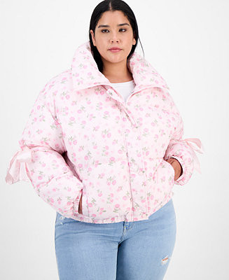 Madden Girl Trendy Plus Rose Bow-Sleeve Puffer Jacket - Macy's | Macy's