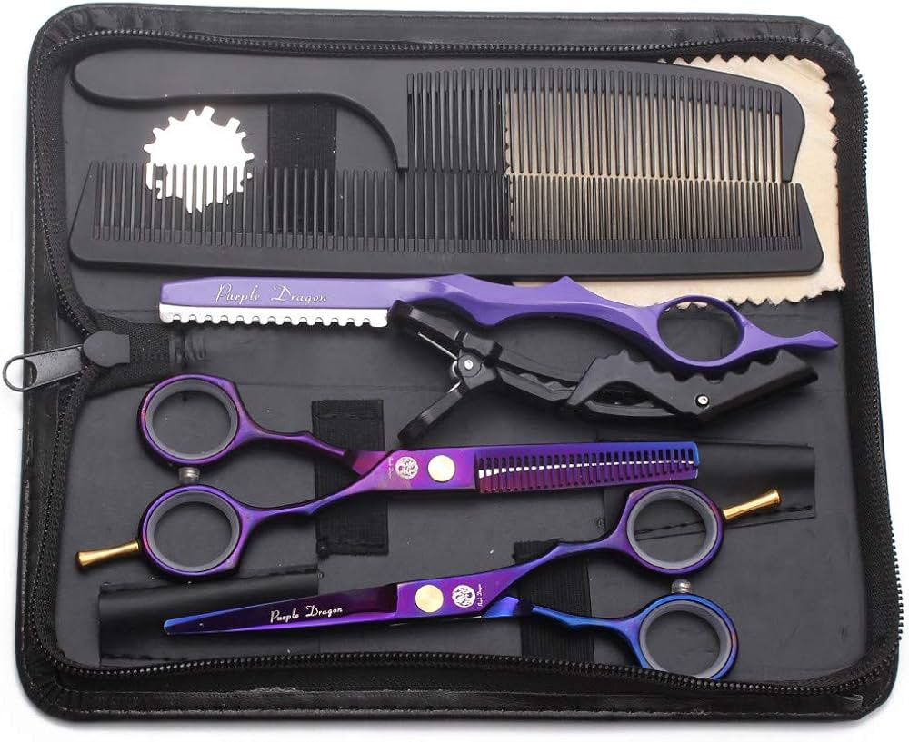 Purple Dragon 5.5 inch Hair Cutting Scissors Set with Razor, Leather Scissors Case, Barber Hair C... | Amazon (US)