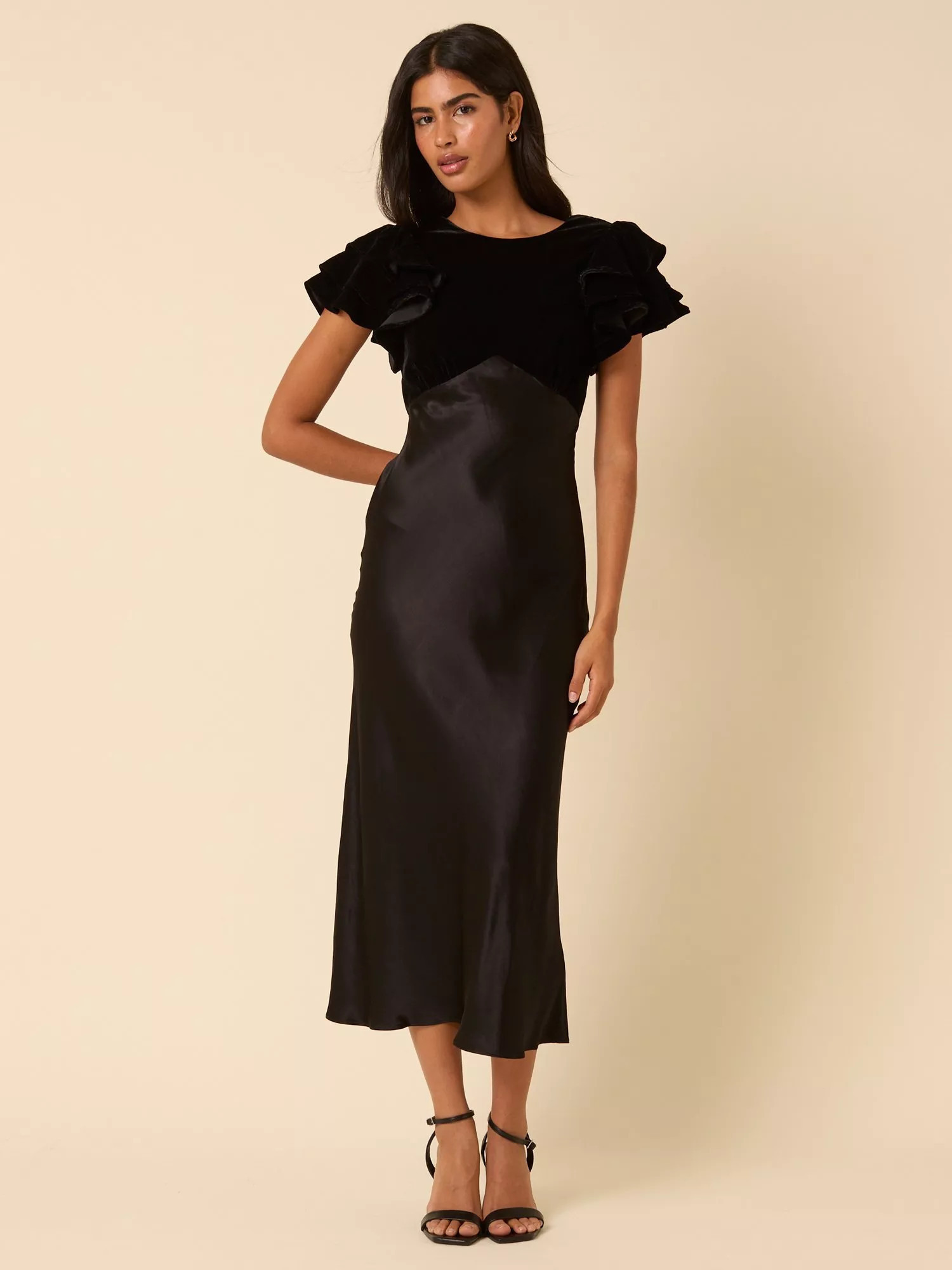 Nobody's Child Lola Velvet Mix Midi Dress, Black | John Lewis (UK)