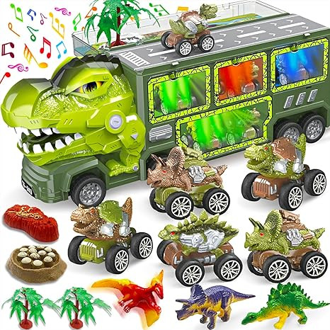 Dinosaur Toys for Kids 3-5-7, 15 in 1 Truck with Flashing Lights, Music, Tyrannosaurus Transport ... | Amazon (US)